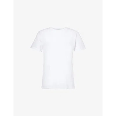 Sunspel Mens White Cellular Crew-neck Short-sleeve Cotton T-shirt