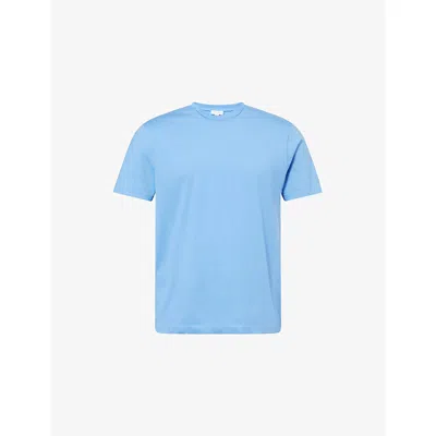 Sunspel Mens Azure Blue26 Short-sleeve Riviera Cotton-jersey T-shirt In Brown