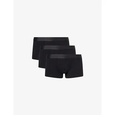 Sunspel Mens  Branded-waistband 3-pack Stretch-cotton Trunks In Black