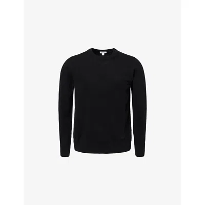 Sunspel Mens Black Crewneck Regular-fit Cashmere Jumper
