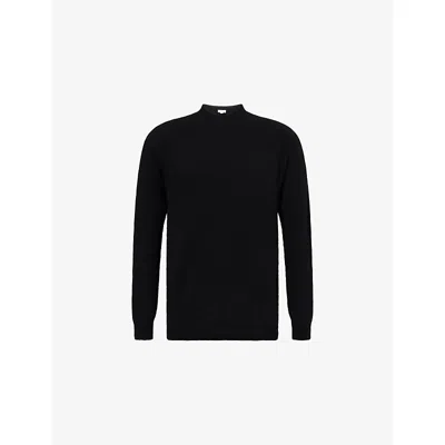 Sunspel Mens Black Crewneck Relaxed-fit Lambswool Jumper Xl