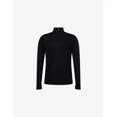 Sunspel Mens Black Half-zip Long-sleeve Merino Wool Jumper Xl