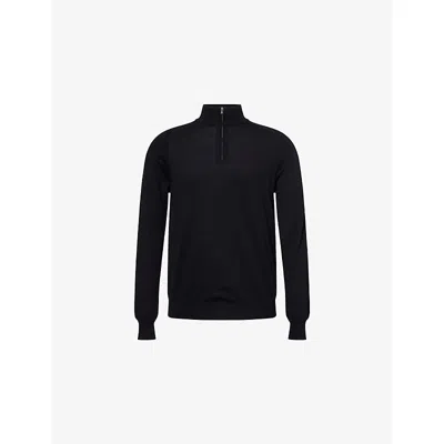 Sunspel Mens  Sea Island Half-zip Cotton And Cashmere-blend Jumper In Black