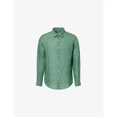 Sunspel Mens Bright Green26 Long-sleeve Linen Shirt