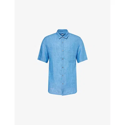 Sunspel Mens Cool Blue25 Patch-pocket Relaxed-fit Linen Shirt