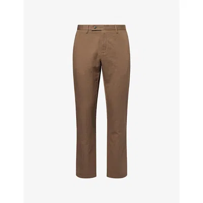 Sunspel Mens Dark Cedar26 Slim-leg Cotton And Linen Trousers