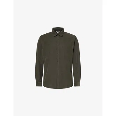 Sunspel Mens Dark Green25 Fine Long-sleeve Corduroy Shirt