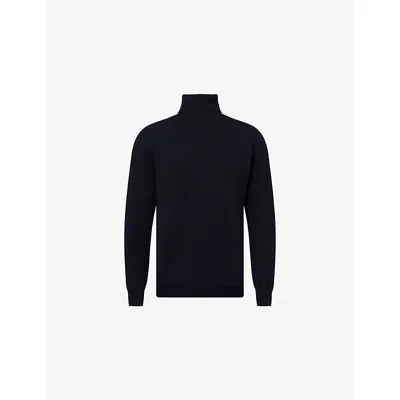 Sunspel Mens Dark Navy Mouline Roll-neck Knitted Lambswool Jumper Xl