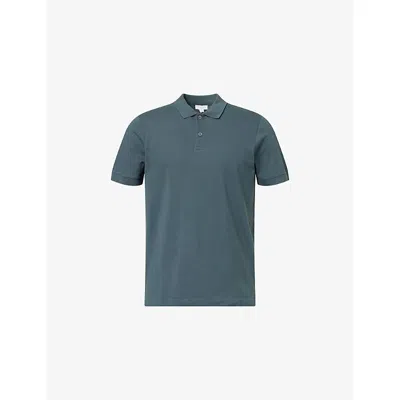 Sunspel Mens  Supima Cotton-piqué Polo Shirt In Blue