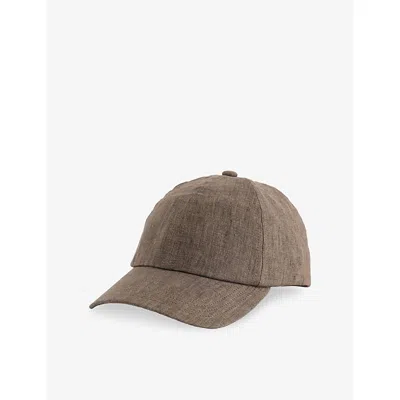 Sunspel Mens Dark Walnut26 Panelled Linen Cap In Brown