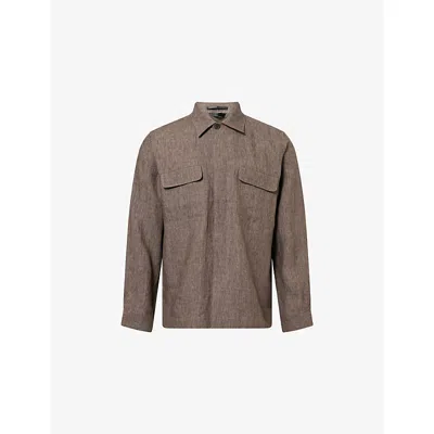 Sunspel Mens Dark Walnut26 Regular-fit Pointed-collar Linen Overshirt Xl In Brown
