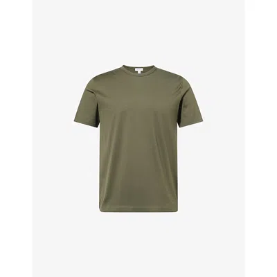 Sunspel Mens Deep Olive26 Regular-fit Crewneck Cotton-jersey T-shirt Xl