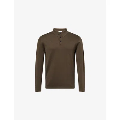 Sunspel Mens Deep Olive26 Regular-fit Long-sleeves Cotton-knit Polo Shirt In Green