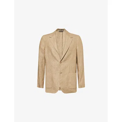 Sunspel Mens Dune Melange Notched-lapel Regular-fit Linen Blazer In Brown
