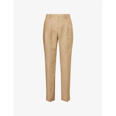 Sunspel Mens Dune Melange Pleated Tailored Linen Trousers In Brown