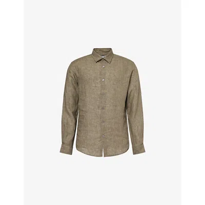 Sunspel Mens Dusk Green Relaxed-fit Long-sleeve Linen Shirt