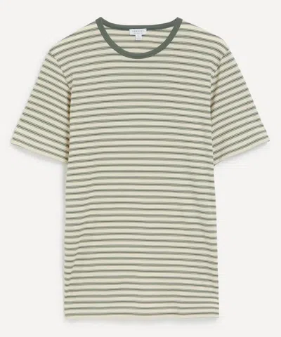 Sunspel Mens Dusk Green Vintage Stripe T-shirt