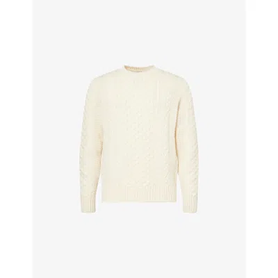 Sunspel Mens Ecru Cable Knit Wool Jumper In White