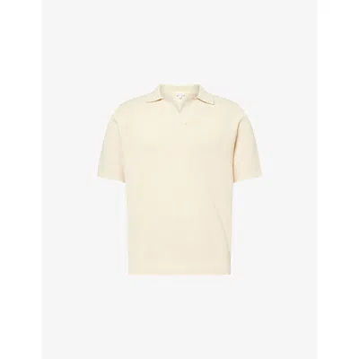 Sunspel Mens Ecru Sun Compact V-neck Knitted -mesh Polo Top
