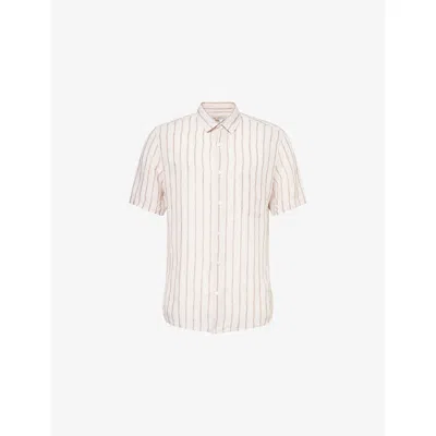 Sunspel Mens Ecru/dune Wide Pinstripe Striped Short-sleeve Linen Shirt Xxl In Sand
