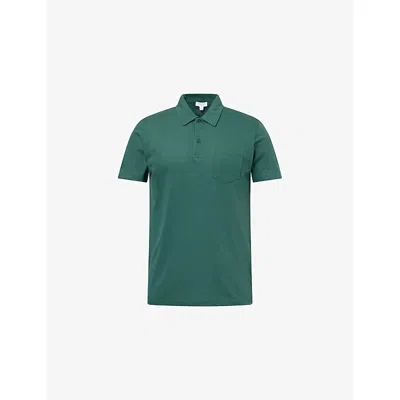 Sunspel Mens Forest26 Riviera Short-sleeve Cotton Polo Shirt In Green