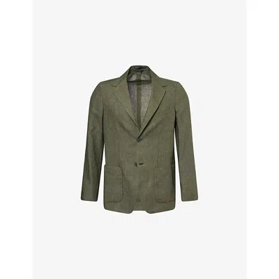 Sunspel Mens Hunter Green Notched-lapel Regular-fit Linen Blazer