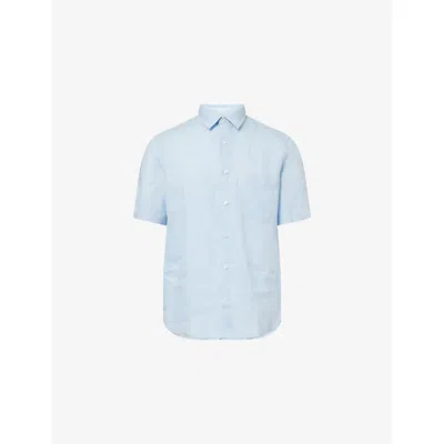 Sunspel Mens Light Blue25 Short-sleeve Linen Shirt Xl