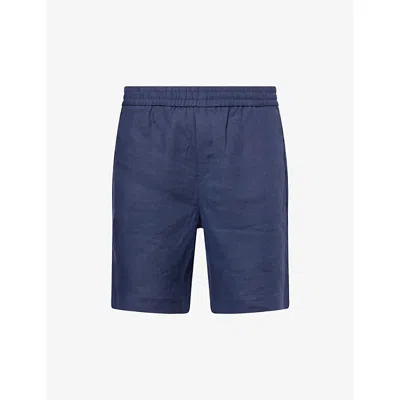 Sunspel Mens Light Navy Drawstring Relaxed-fit Linen Shorts In Blue