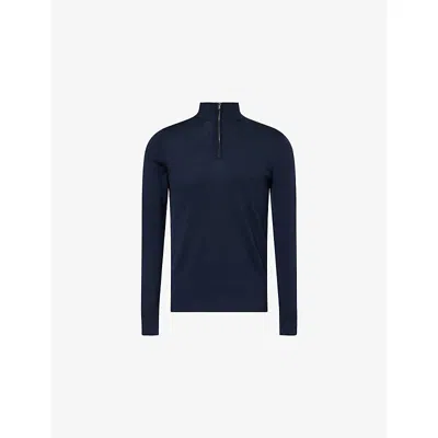 Sunspel Mens  Funnel-neck Half-zip Knitted Merino-wool Jumper In Blue