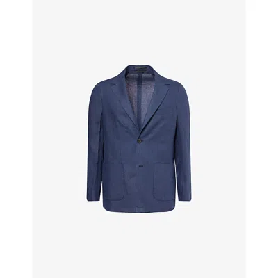 Sunspel Mens Light Navy Notched-lapel Regular-fit Linen Blazer In Blue