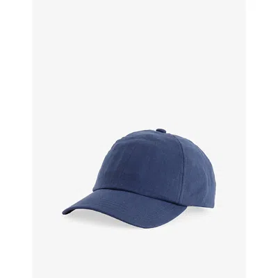 Sunspel Mens Light Navy Panelled Linen Cap In Blue