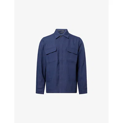 Sunspel Mens Light Navy Regular-fit Pointed-collar Linen Overshirt In Blue