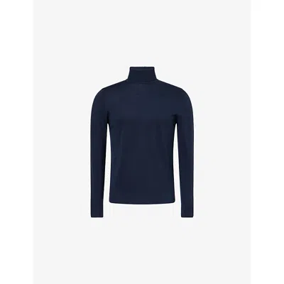 Sunspel Mens  Roll-neck Half-zip Knitted Merino-wool Jumper In Blue