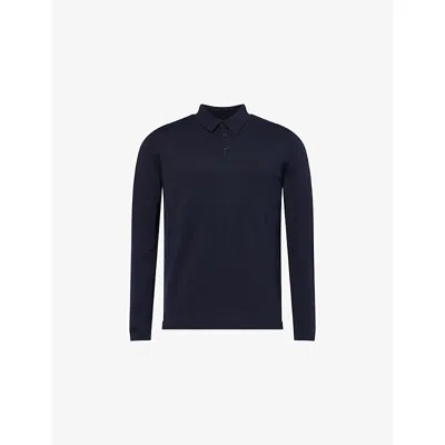 Sunspel Mens Light Navy Sun Sea Island Long-sleeve Knitted Cotton Polo Shirt In Blue