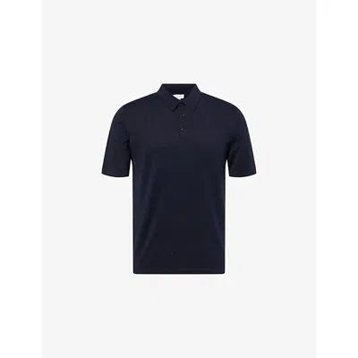 Sunspel Mens Light Navy Sun Sea Island Short-sleeve Knitted Cotton Polo Shirt In Blue