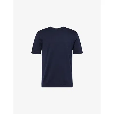 Sunspel Mens Light Navy Sun Sea Island Short-sleeve Knitted Cotton T-shirt In Blue
