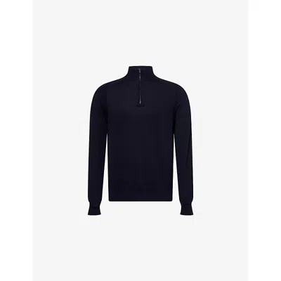 Sunspel Mens  Sea Island Half-zip Cotton And Cashmere-blend Jumper In Blue