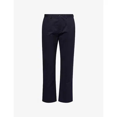 Sunspel Mens Navy Drill Straight-leg Cotton Trousers In Blue