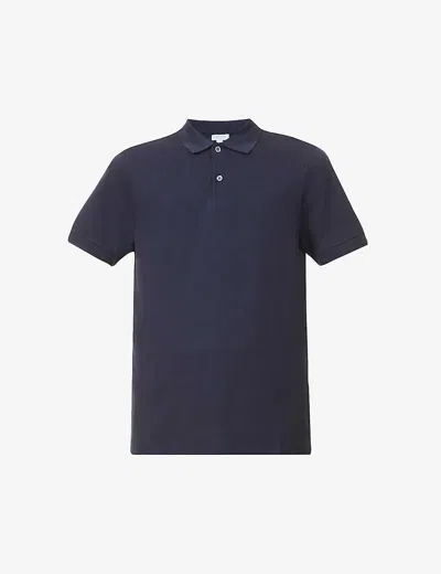 Sunspel Mens Navy Short-sleeved Cotton- Piqué Polo Shirt Xl