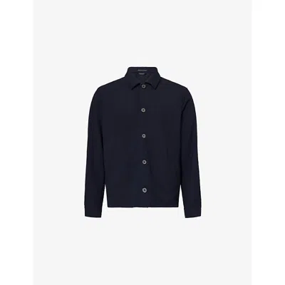 Sunspel Mens Navy Textured Lightweight Wool Jacket In Blue