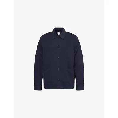 Sunspel Mens Navy1 Twin-pocket Pointed-collar Cotton And Linen-blend Jacket