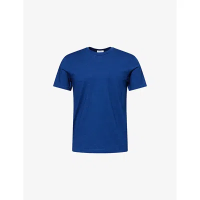 Sunspel Mens Real Indigo Riviera Crewneck Cotton-jersey T-shirt In Blue