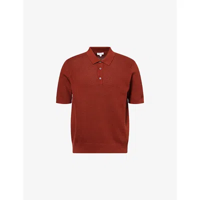 Sunspel Mens Rust26 Textured Short-sleeves Cotton-knit Polo Shirt In Red