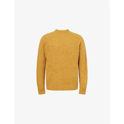 Sunspel Mens Saffron Shetland Crew Neck Wool Knitted Jumper Xl In Yellow