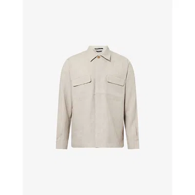 Sunspel Mens Sand Regular-fit Pointed-collar Linen Overshirt Xxl In Neutral