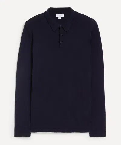 Sunspel Mens Sea Island Navy Cotton Polo In Blue