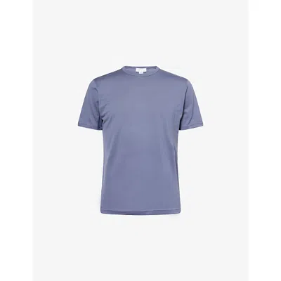 Sunspel Mens Selvedge Blue Classic Crewneck Cotton T-shirt