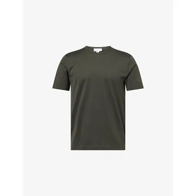 Sunspel Mens Dark Green25 Short-sleeve Classic Cotton-jersey T-shirt In Gray