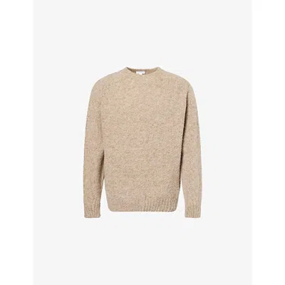 Sunspel Mens Oatmeal Melange Brush Shetland Crewneck Wool Jumper Xl In Neutral