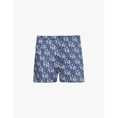 Sunspel Mens  Floral-print Regular-fit Cotton Boxer Shorts In Navy Meadow